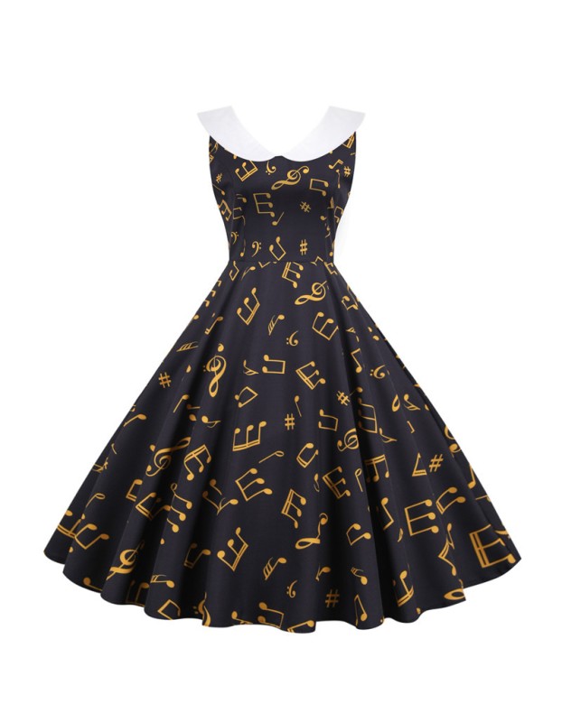 Print Casual Women Summer Doll Collar Slim Bohemian Dress JY15037