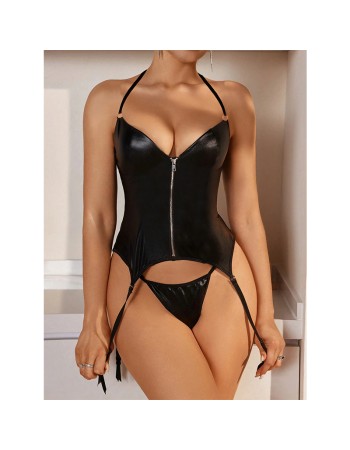 Sexy Lingerie Women's Patent Leather Zipper Vest Sex Suit Wholesale YSF2004