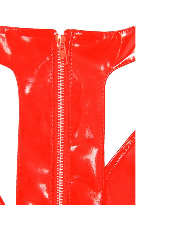 S-6XL Sexy Deep V Knee-Length Women Leather Dress M7311