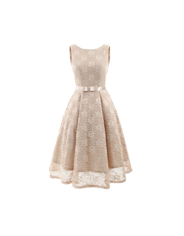 Round Collar Sleeveless Tulle Midlength Party Evening Print Formal Dress CD1607