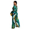 Fashion Sexy V-neck Long Sleeved Printed Wide Leg Jumpsuit For Women YM8631