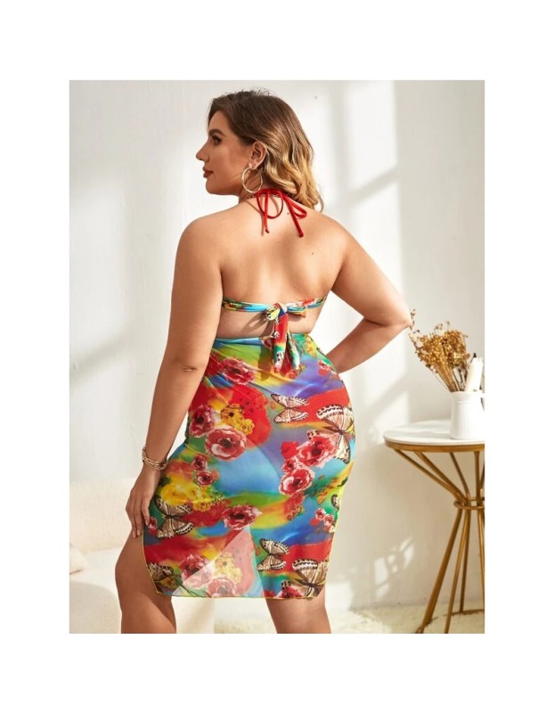 Flounces Swimsuit V  Neck Floral Print Sexy High Waist Womens Bikini 678