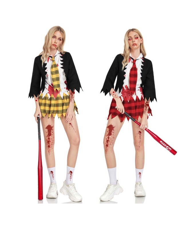 Horror Campus Zombie Cosplay Halloween Costume Bloody School Uniform Dress Up