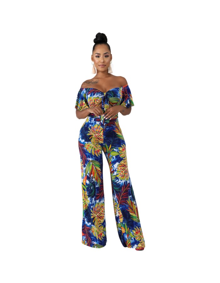 Women Summer Casual Boho Bandage Crop Top Floral Print Playsuit Romper M8417