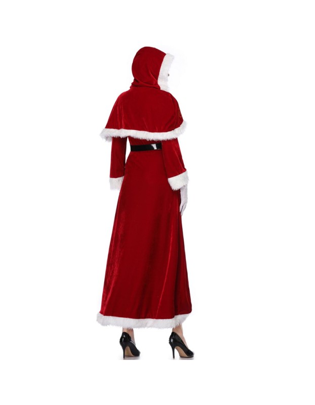 Women Fur Trim Christmas Santa Claus Cloak Xmas Costumes M1194