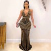 Sexy Deep V Backless Sequin Evening Ironed Drill See Through Long Party Dress X3816