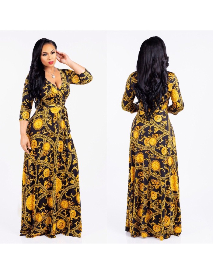 Hot Sale Long Printed Lady Dresses Casual Maxi Dress Women M8193
