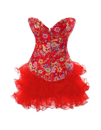 sexy red satin corset with red dress m1997