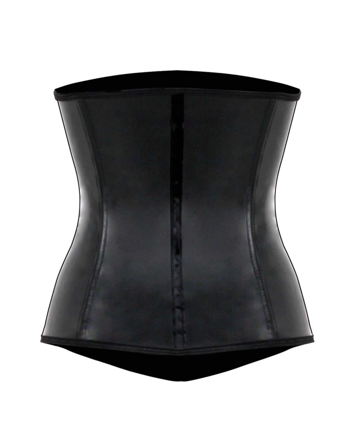 Black Smooth Latex Hook Eye 4 Steel Boned Waist Training Corset  M1303U