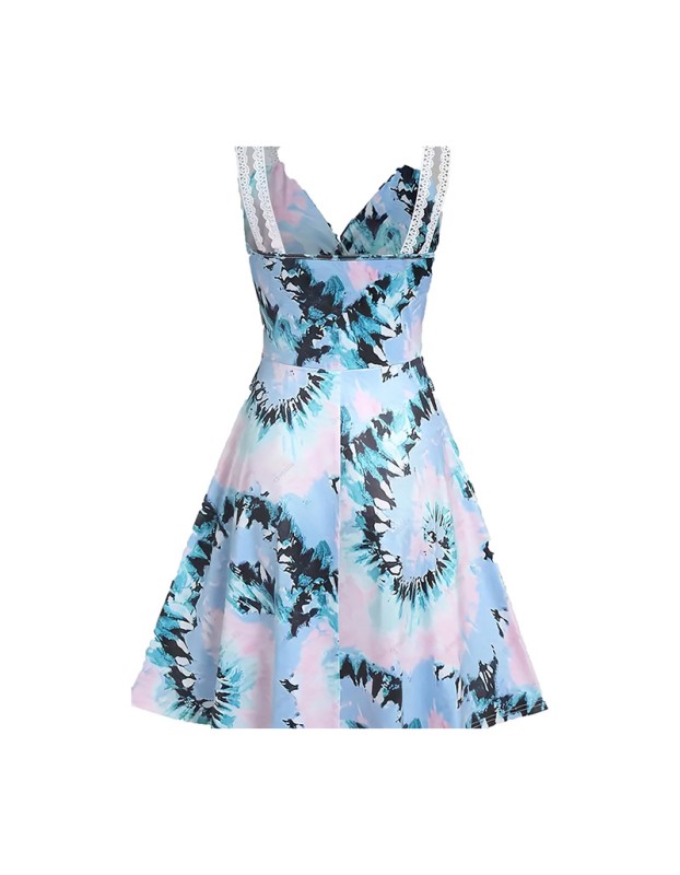 Women Casual Print Gown With Big Swing V-neck Dress Plus Size Dress 5155