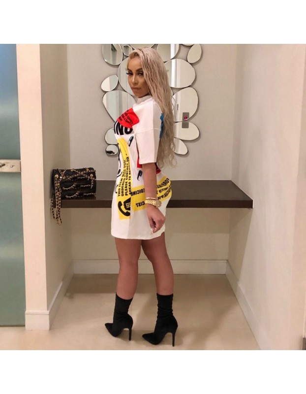 Women's Letters Print Loose Casual T-Shirt Dress M8368