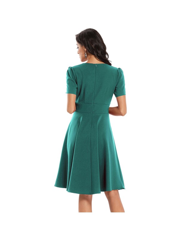 Waist Satin Women Short Sleeve Clothing Retro Formal Dresses CD1760