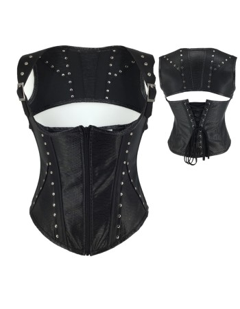 Faux Leather Sexy Fish Scale Printed Steampunk Corset Vest m1429