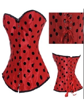red satin corset with black dot m1849b
