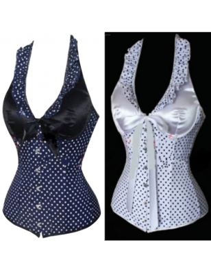 Black with White Polka Dots Overbust Corset