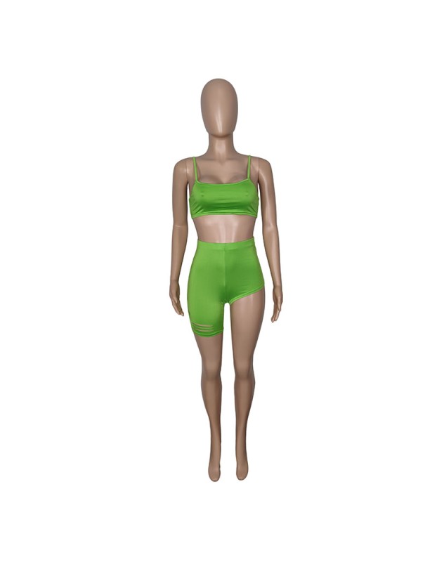 Sexy Tube Top Trendy Crop Top And Pants Solid Two Piece Set Short Set M050