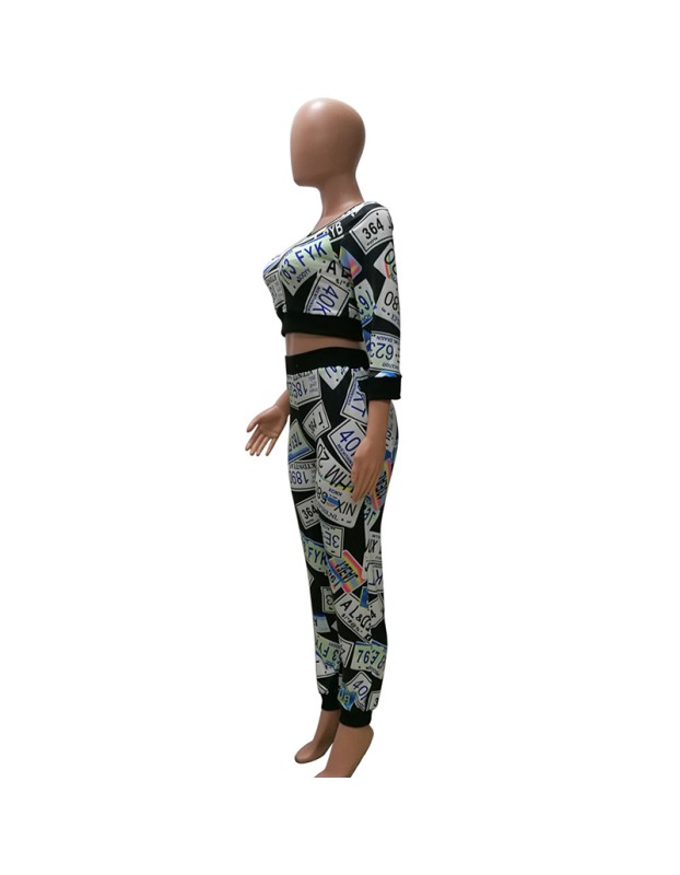 New Appreal Sexy Crop Top Combines With Women 2 Piece Sport Print Suit Sets