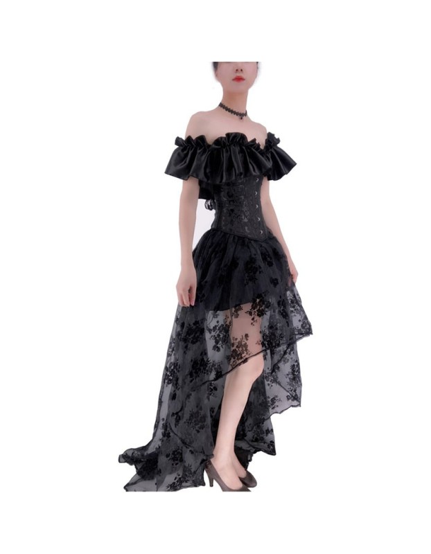 Shapewear Set Skirt Breast Holding Lace Short Sleeve Peplum Court Corset Dress WK2276A
