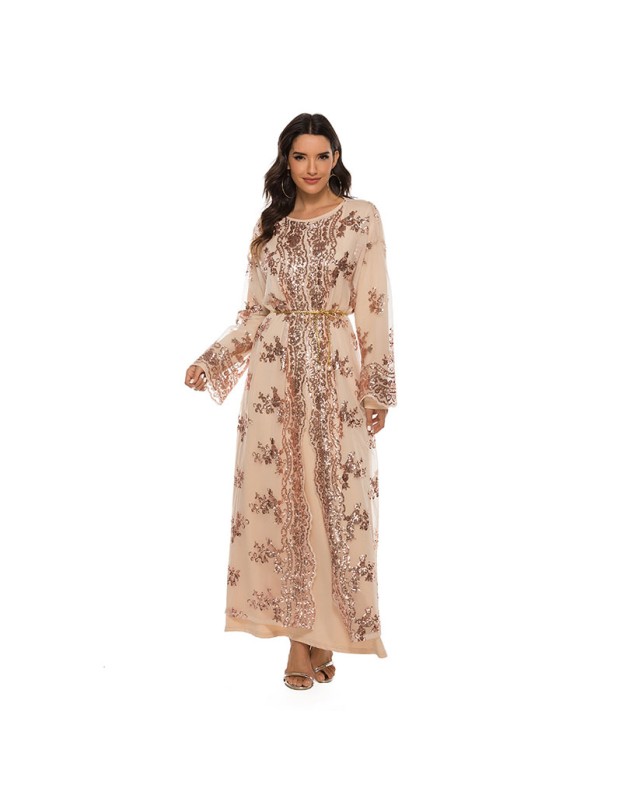 High Density Bead Embroidery Maxi Ladies Elegant Flared Sleeve Moslem Dress 20212a