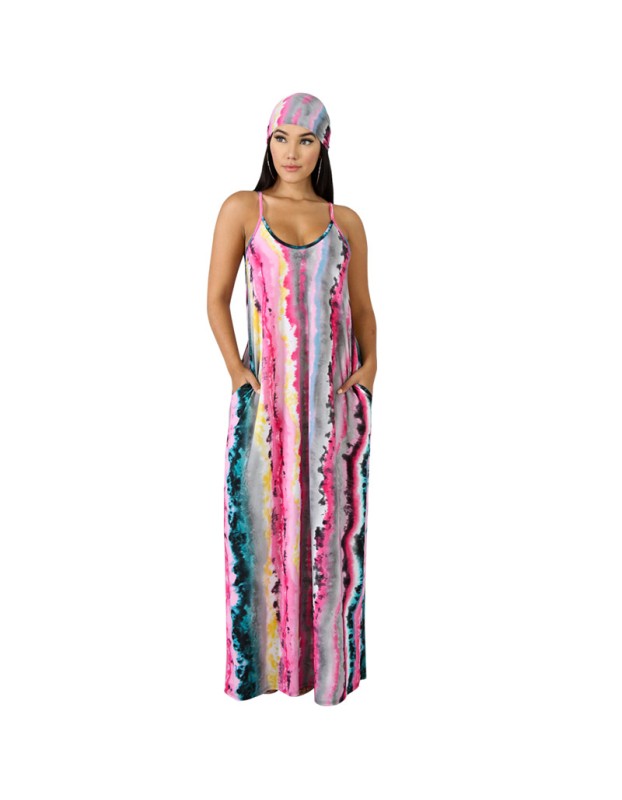 Women v neck spaghetti strap loose beach casual long maxi dress M9034