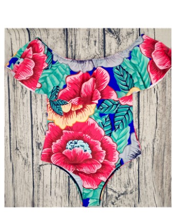 New style ruffle-shoulder  one piece colorful flower print swimwear 17076