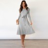 Mid-Length Wool Knit Puff Sleeve Casual High Waisted Loose Fall Dresses LQ163