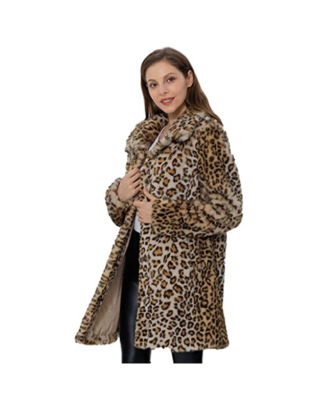 Black And White Extra Cover Women's Leopard Print Pocket Loose Plush Coat YM8629