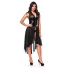 Exotic Halter Black Mesh Patchwork Leather Long Dress M7284