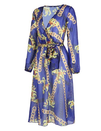 THREE-COLOR BEACH PRINTED DRESS M88096