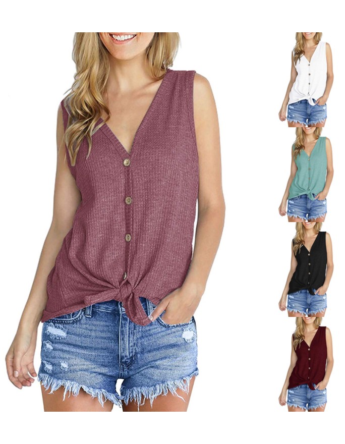 Sleeveless Knitted Tank Tops Women V-neck Vest M5786