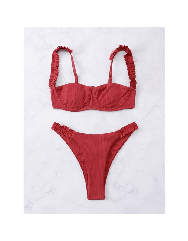 Plus Size Bra Beautiful Women Bikinis Set Sexy Lace Solid Color Swimsuit Set A2213