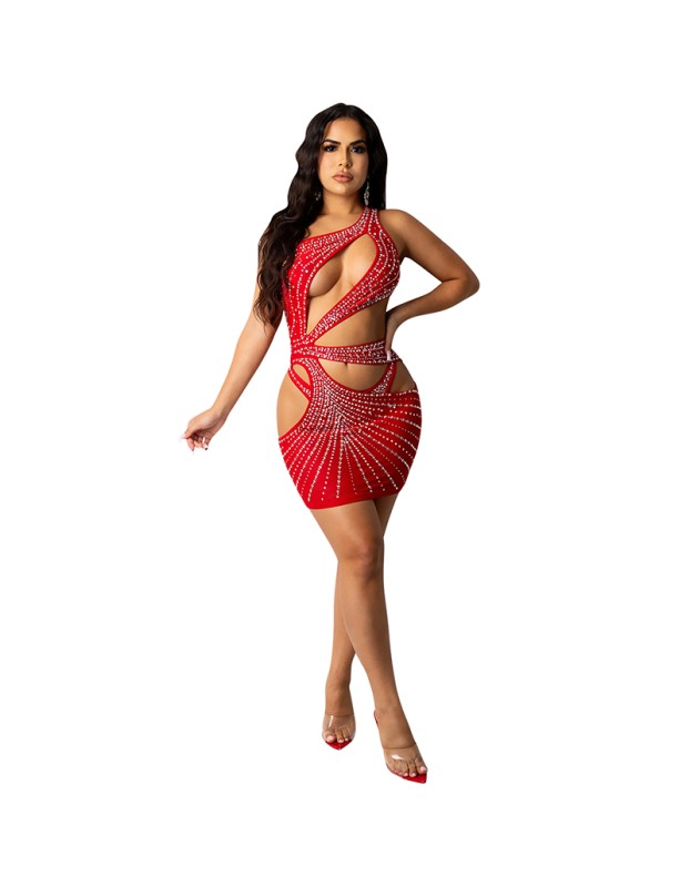One Shoulder Skirt Evening Sexy Mesh Cut Out Dresses X5283
