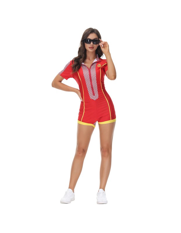 Checkered One Piece Racing Uniform Night Club Cheerleading Stage Costumes MS5062