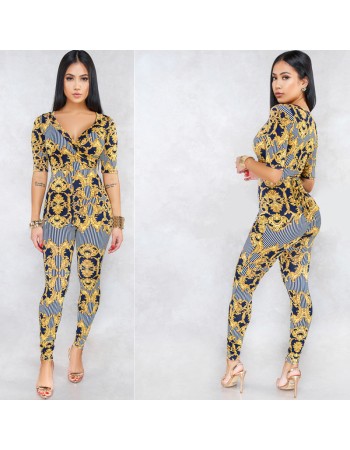 Fashion Women Floral Print Jumpsuit M8322
