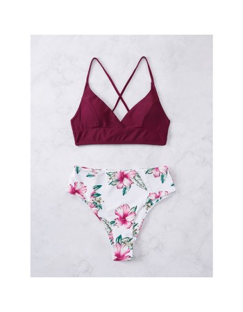 Printed Strap Two Piece Swimsuit Set Sexy Bikini Woman Swimwear A2205