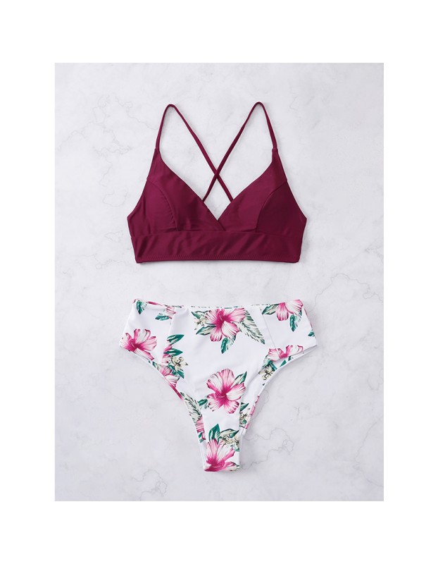Printed Strap Two Piece Swimsuit Set Sexy Bikini Woman Swimwear A2205