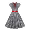 Women Retro Dress Black And White Check Belt Slimming Casual Dress 5039