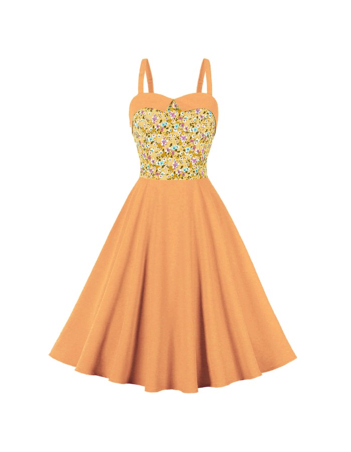 Fashion Vintage Floral Print Casual Strap Sleeveless Elegant Party Dress M3308