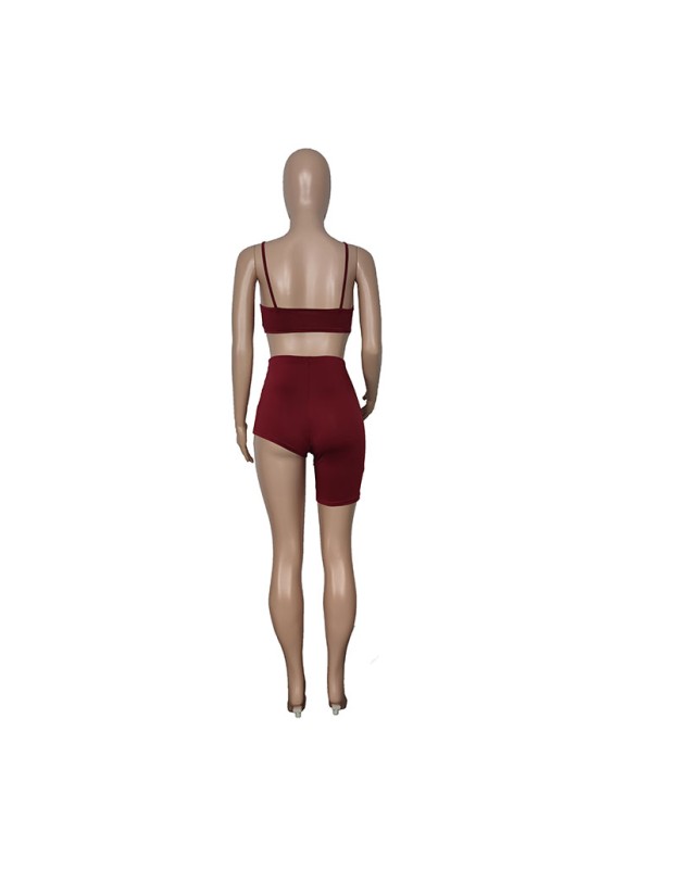 Sexy Tube Top Trendy Crop Top And Pants Solid Two Piece Set Short Set M050