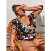Print Bikini One Piece Swimsuit Plus Size Women Short Sleeve Swimsuit 387