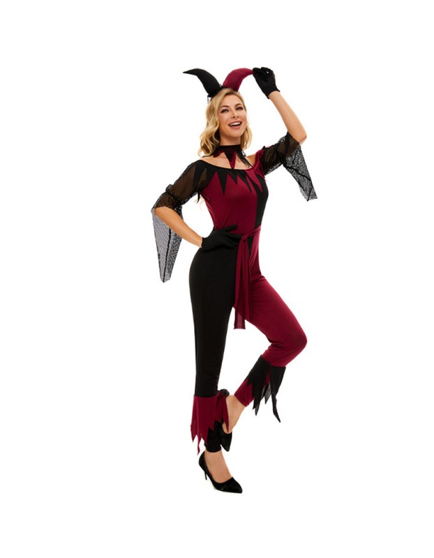 Red Sexy Circus Fancy Joker Clown Halloween Costume Cosplay M40763