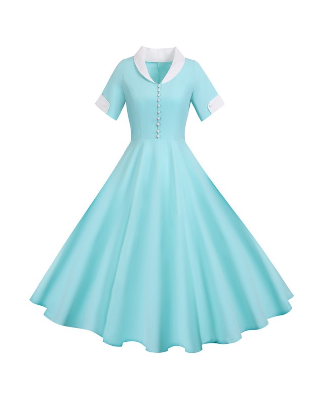 Solid Color Leisure Ball Gown Suit Collar Classy Slim Women Dresses JY14792