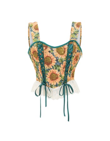 Sexy Lace Trim Sunflower Embroidery Straps Corset Cami Cropped Top M22061