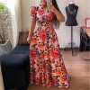 Casual Short Sleeve Long Boho Floral Print Maxi Dress M8410