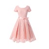 Summer Retro Design Rond Neck Lace Ladies Dress with Satin Belt M17874