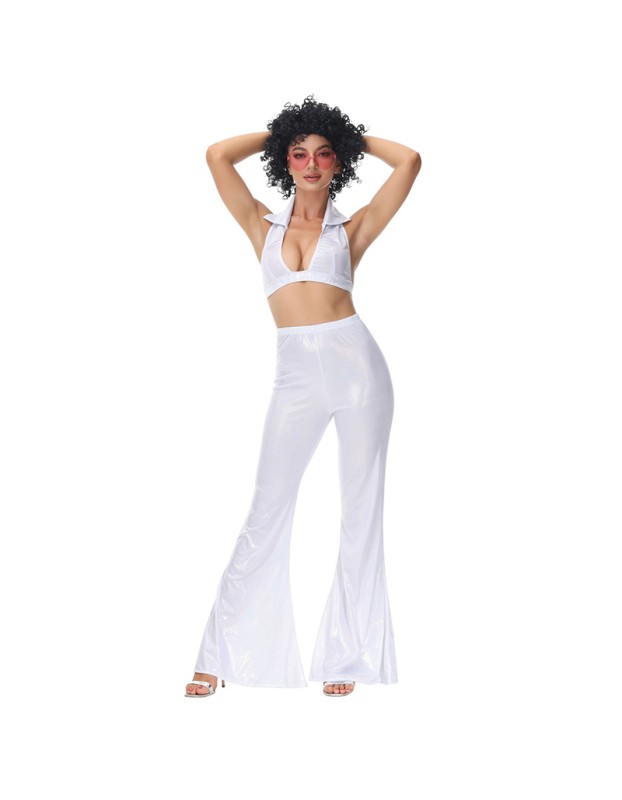 Hippie Costume Disco Dance Nightclub Women Sexy White Retro Cosplay MS5036