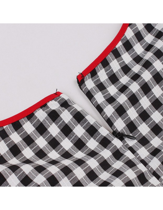 Women Retro Dress Black And White Check Belt Slimming Casual Dress 5039