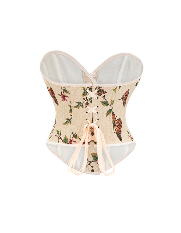 Flower Palace Corset Butterfly Print Bone Dress Wedding Base Waist Busier 22025