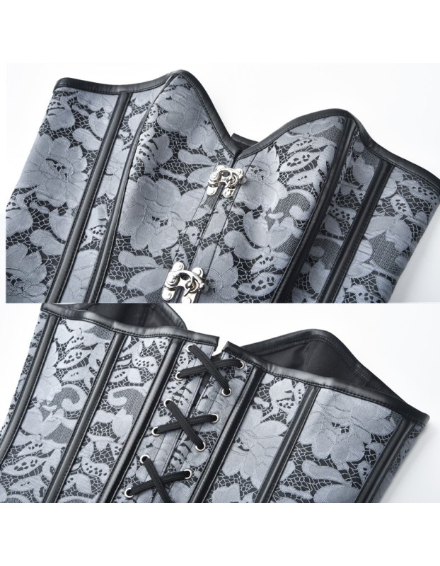 Metal Buckle Jacquard Floral Steampunk Steel Boned Underbust Corset  M1442
