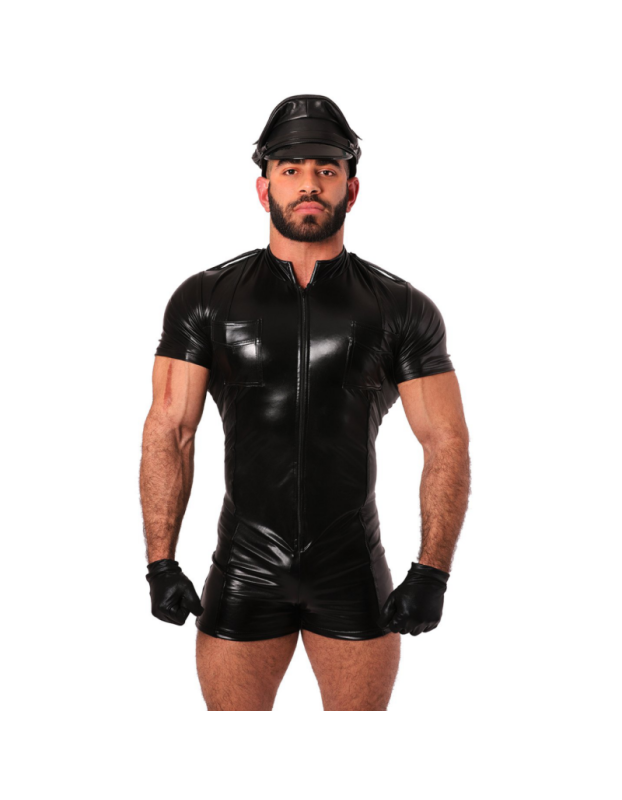 One Piece Sexy Patent Leather Lingerie Nightclub Stage Jumpsuit For Men N804